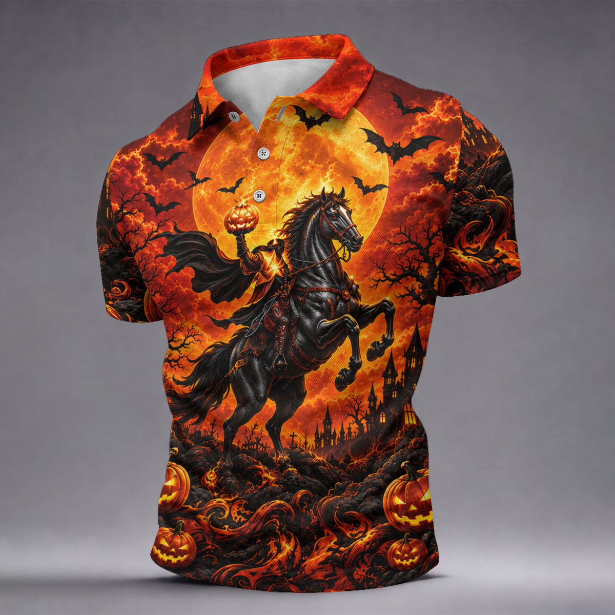Fire Moon Rider Halloween Horror Character Polo Shirt, Golf Polo, Golf Shirts For Men