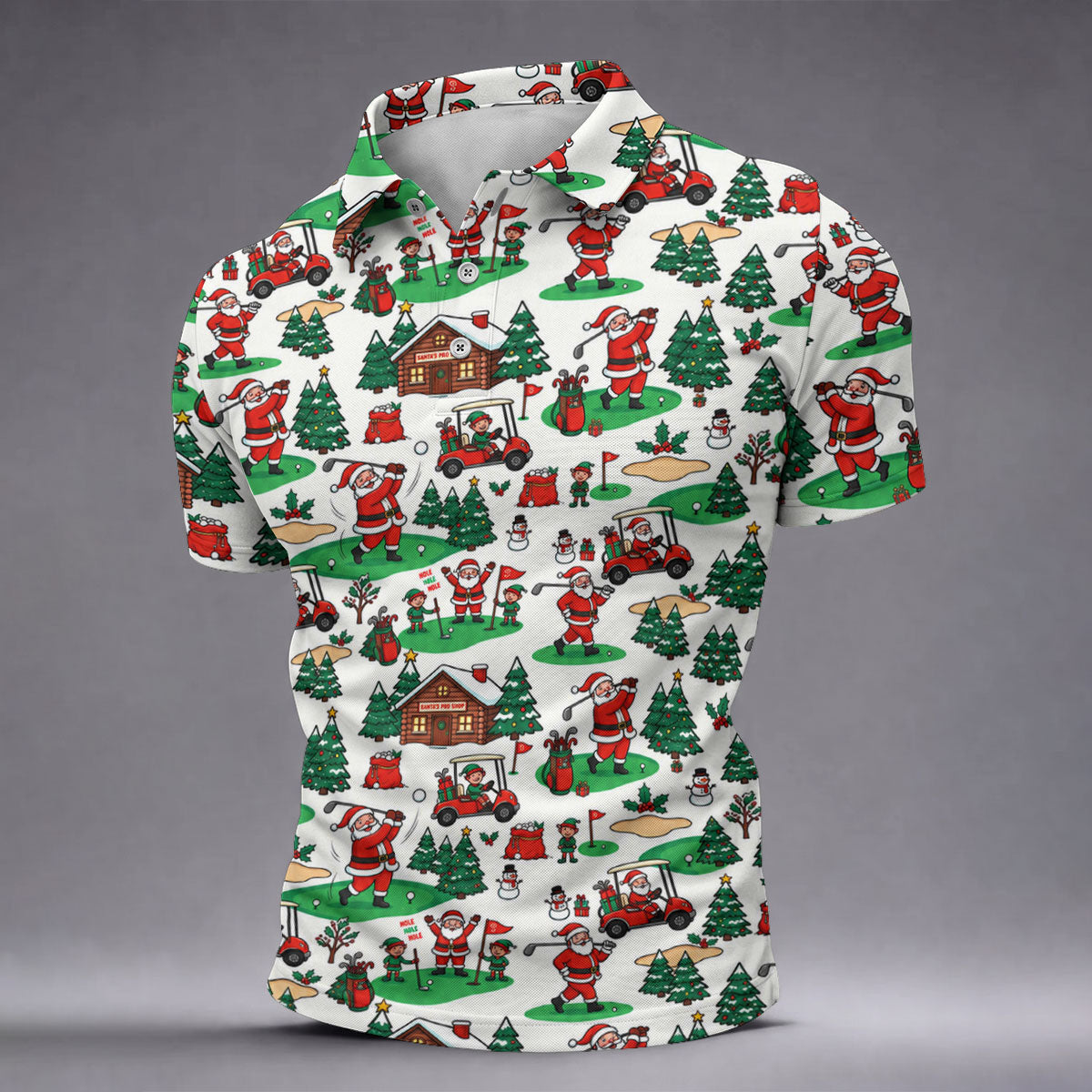 Santa Golf Cart And Elves Christmas Golf Shirt, Mens Golf Polo, Golf Shirts For Men