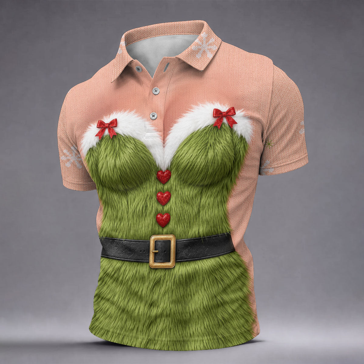 Green Furry Christmas Costume Polo Shirt, Men's Golf Shirt, Golf Apparel For Men