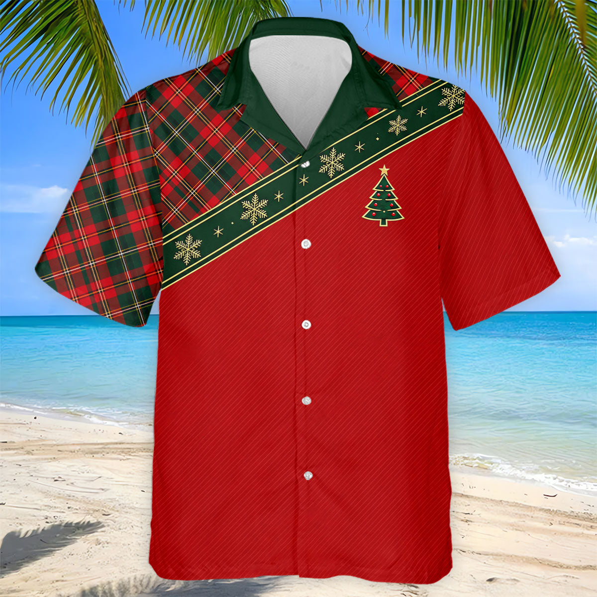 Red Plaid Snowflake Tree Christmas Golf Shirt, Mens Golf Polo, Golf Shirts For Men