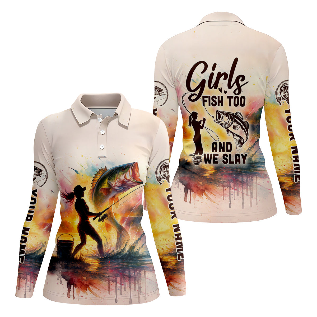 Girls Fish Too And We Slay, Long Sleeve Fishing Shirts, Female Fishing Shirts, Bass Fishing