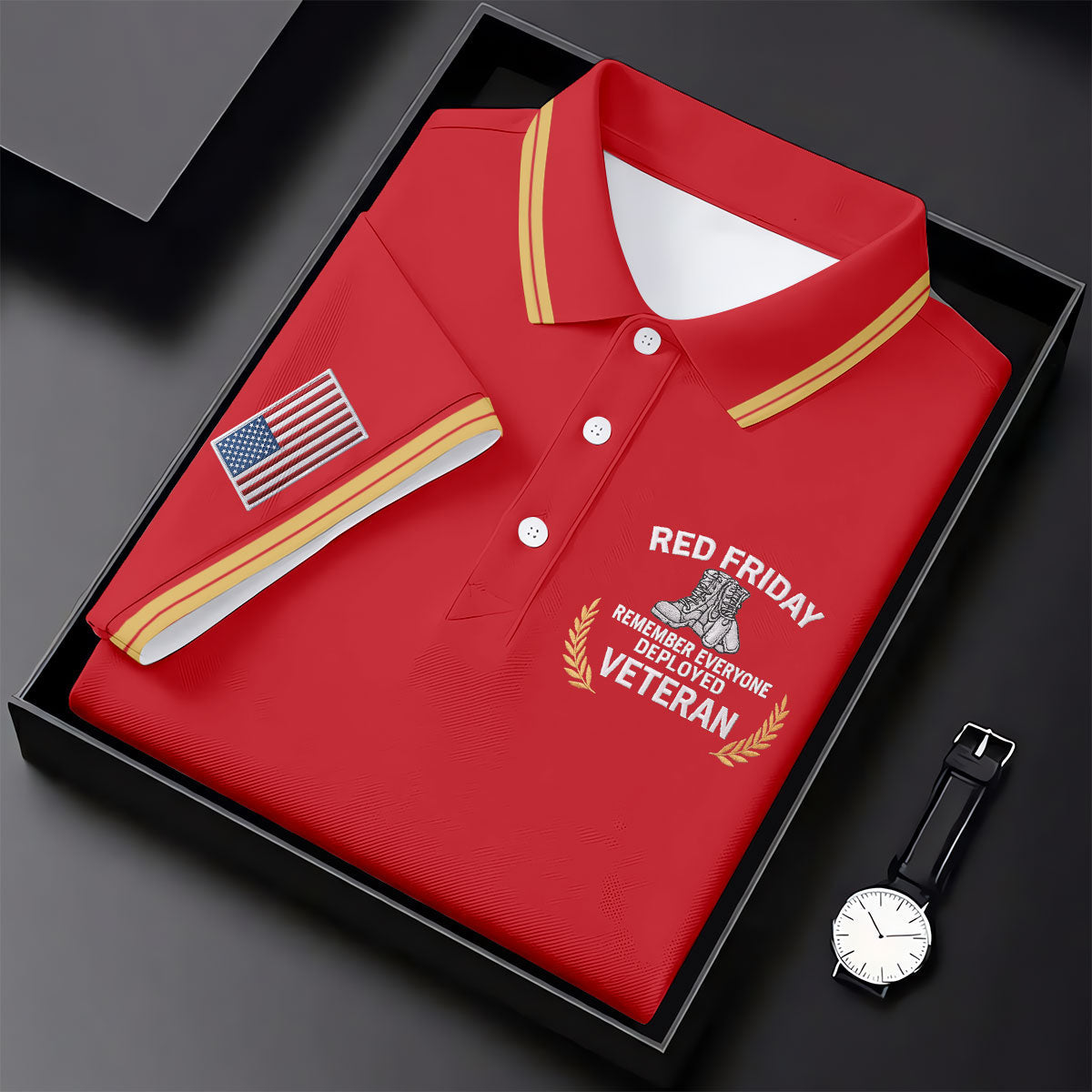 Red Friday Veteran Memorial 250 Years Golf Tops For Men, Patriotic Father's Day Golf Shirt
