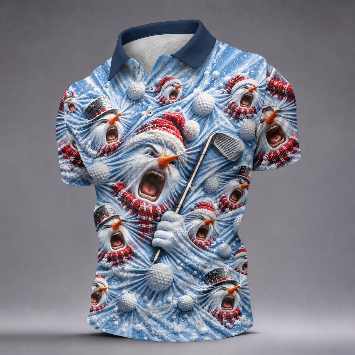 Christmas Screaming Snowmen Polo Shirt, Christmas Golf Shirt For Men, Mens Golf Polo