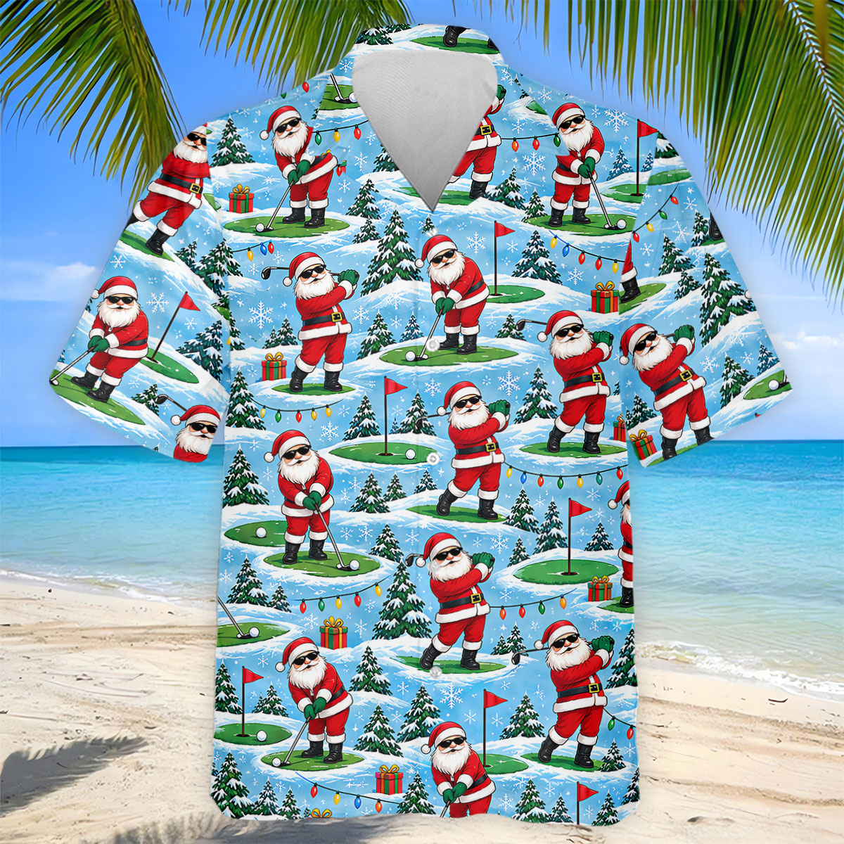 Santa Playing Golf In Snow Christmas Golf Shirt, Mens Golf Polo, Golf Shirts For Men