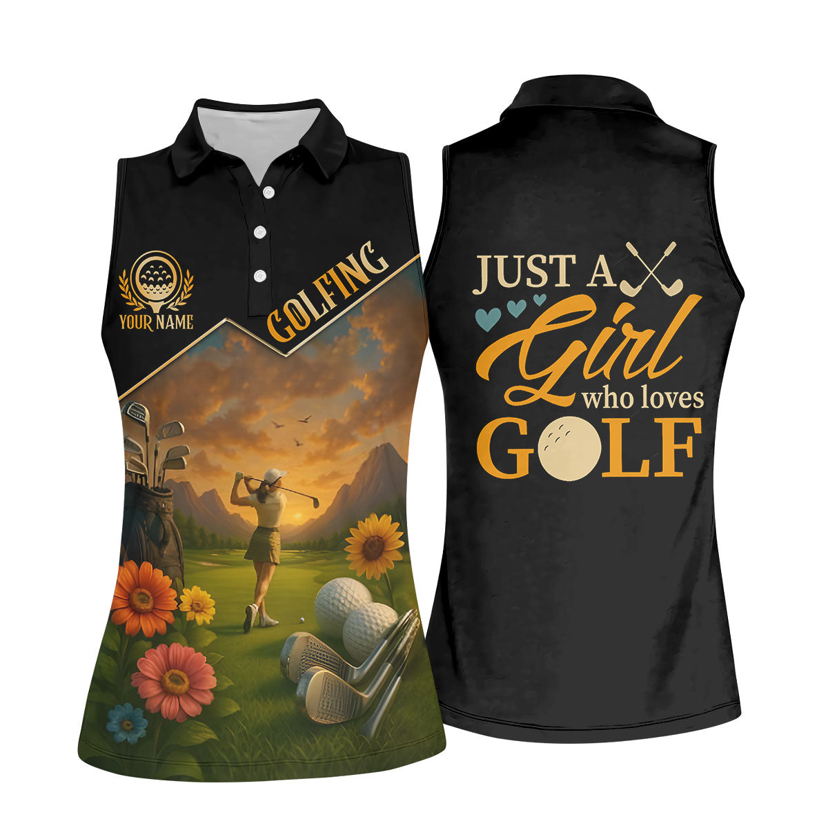 Just A Girl Who Loves Goft Custom Womens Golf Polo ShirtLadies Golf Shirts, Womens Golf Clothes