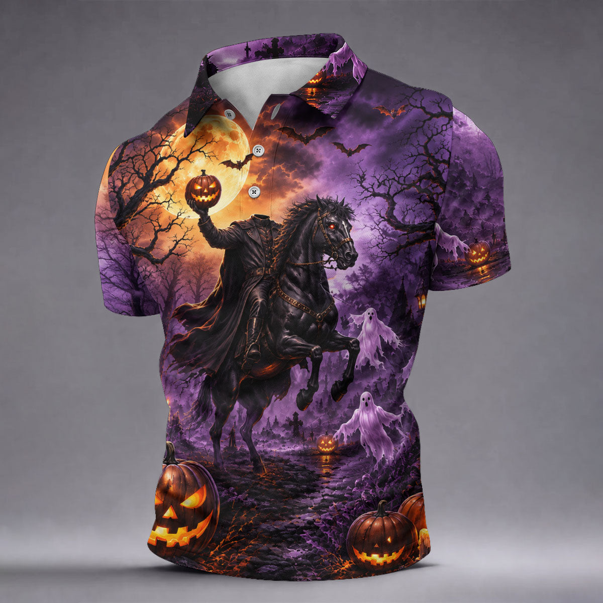 Halloween Headless Rider Horror Character Polo Shirt, Polo Shirts For Men, Mens Golf Polo
