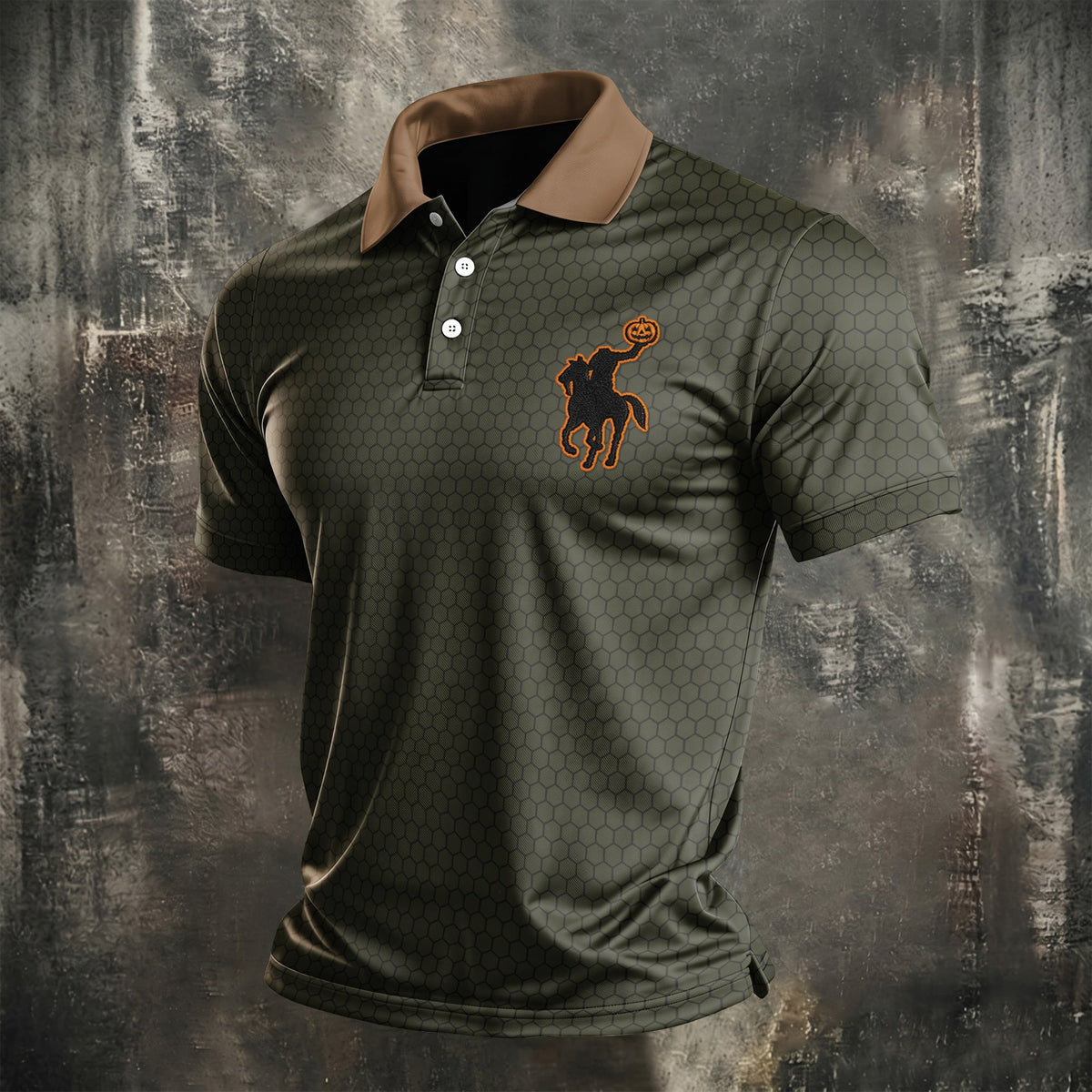 Pumpkin Rider Halloween Horror Character Polo Shirt, Mens Golf Shirts, Mens Golf Apparel