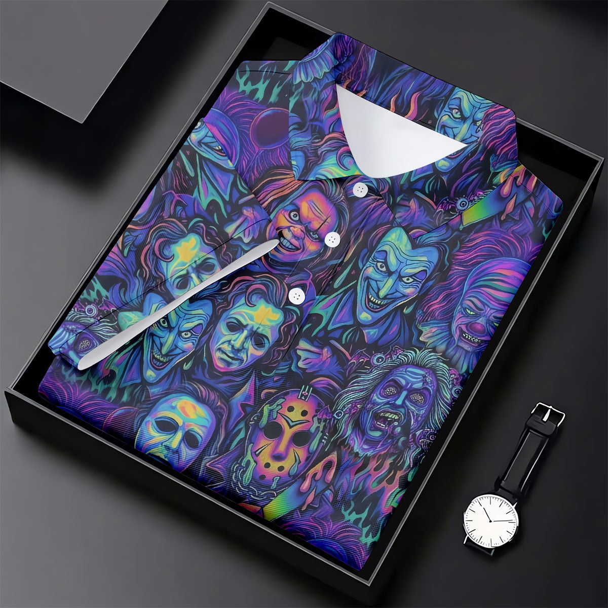 Neon Horror Character Villains Halloween Golf Shirt, Mens Golf Polo, Golf Apparel For Men