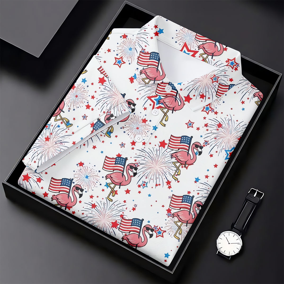 Patriotic Flamingo American Flag Polo Shirt, Womens Golf Polo, Golf Shirts For Women