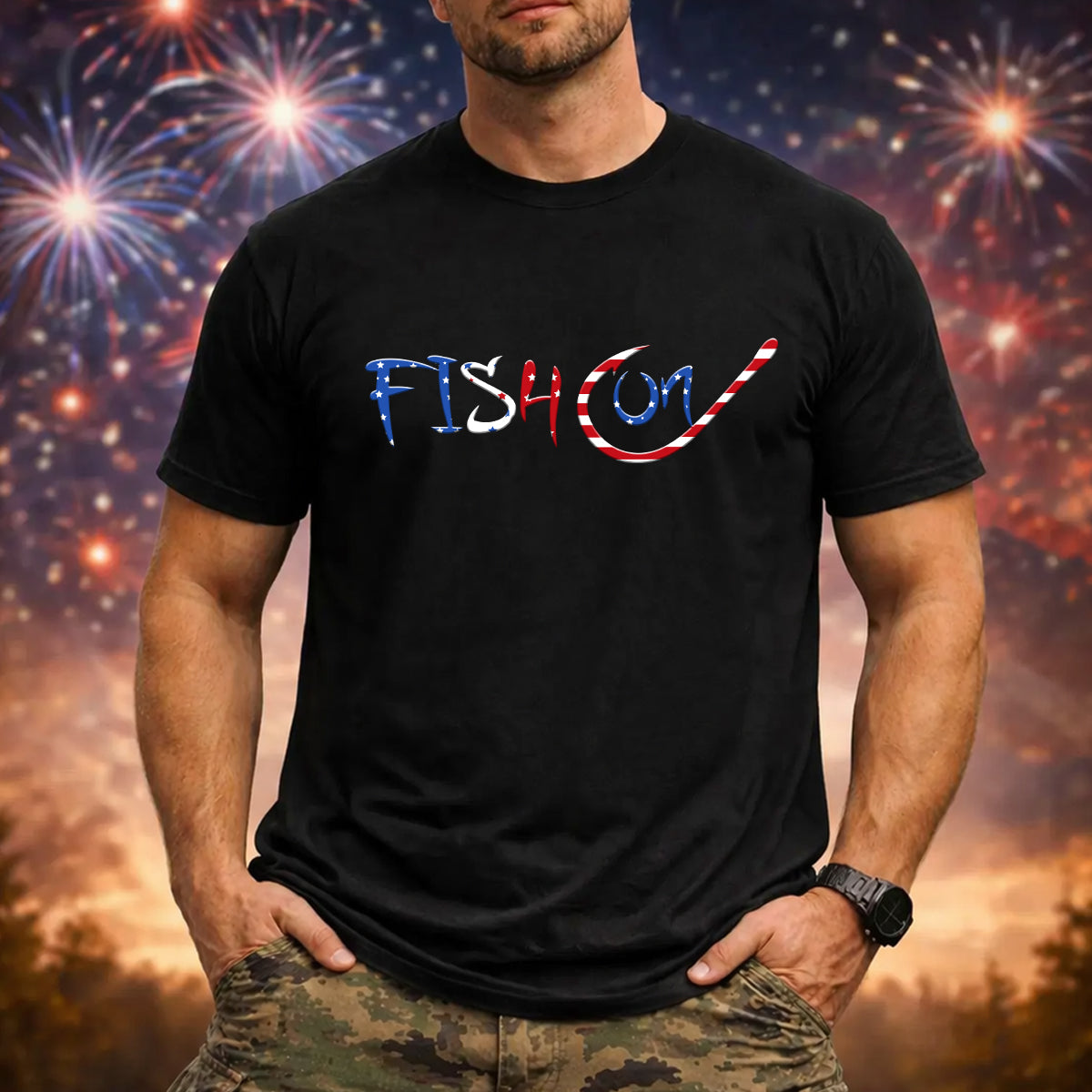 Fish On Patriotic 4th Of July Funny Fishing Shirt, 250th Anniversary Fishing T-Shirts