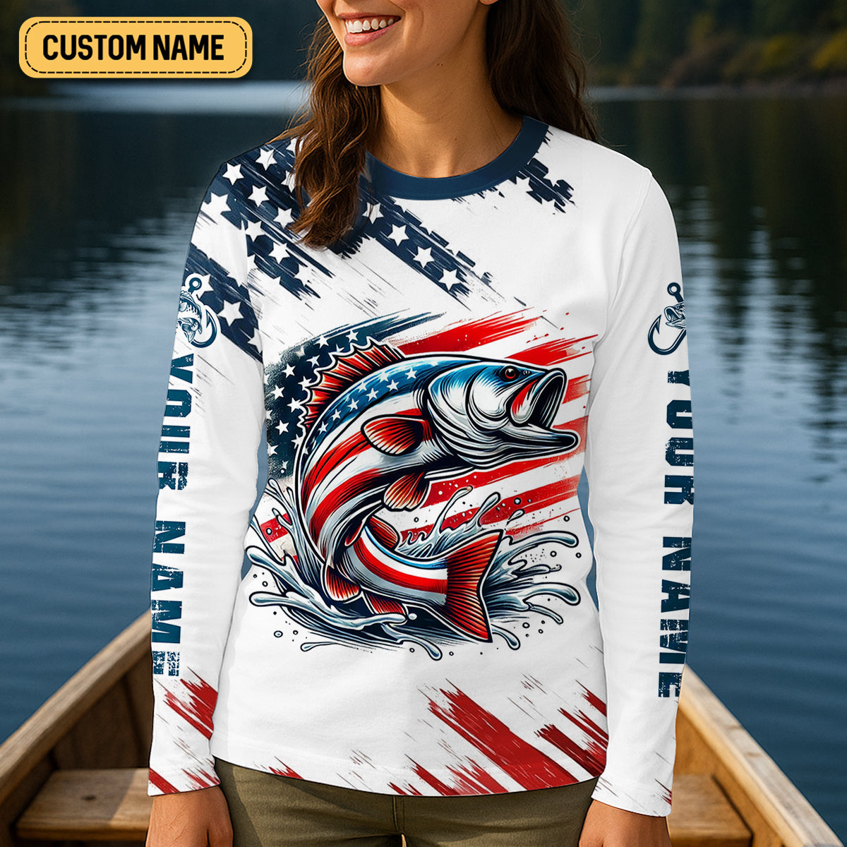 Make Fishing Great Again Patriotic Fishing Shirt, Red White Blue Women SPF Shirt, Female Fishing Shirts