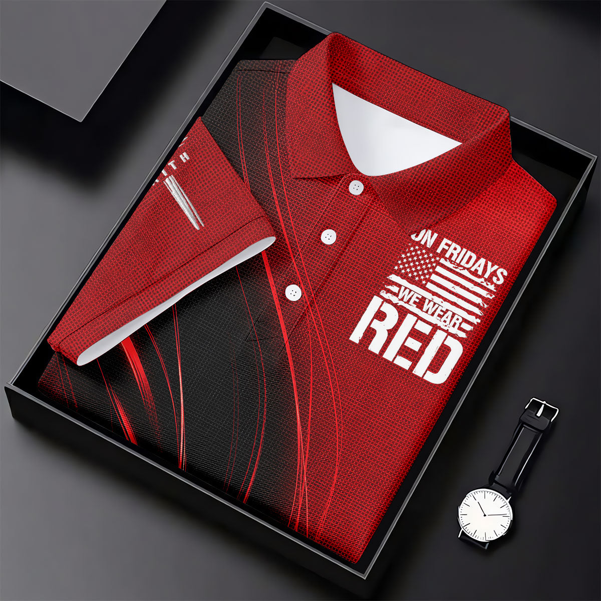 On Friday We Wear Red Faith Cross Red Black Gradient Patriotic Golf Shirt, 250 Years Golf Shirt For Women