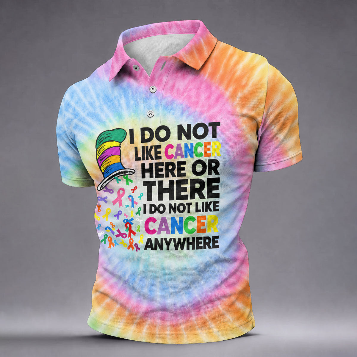 I Do Not Like Cancer Tie Dye Polo Shirt, Golf Polo Shirts For Men, Mens Golf Apparel