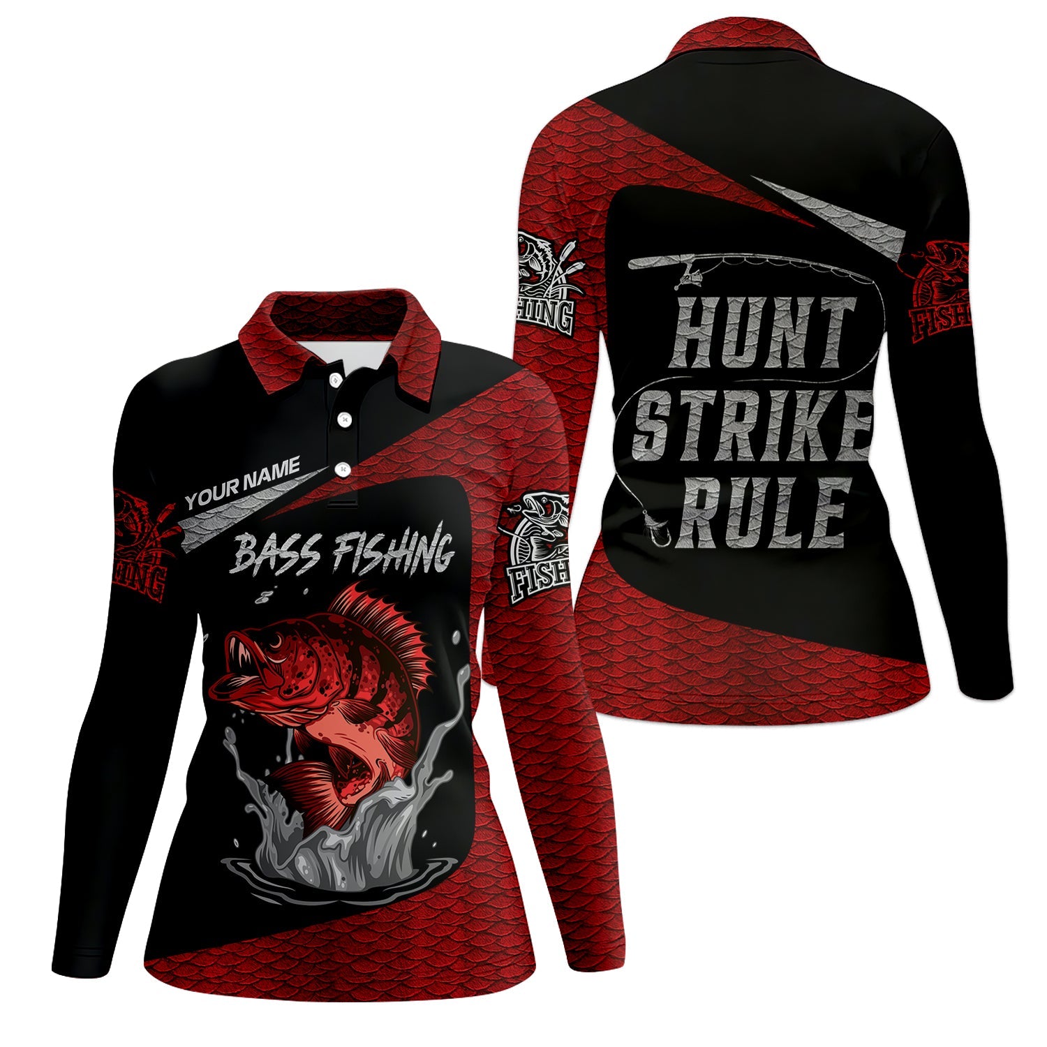 Bass Fishing Shirts, Hunt - Strike - Rule, SPF Long Sleeve Shirts Womens, Female Fishing Shirts