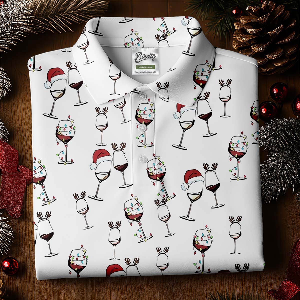 Wine Glass Christmas Lighting Women's Golf Tops, Christmas Golf Shirt, Ladies Golf Polos