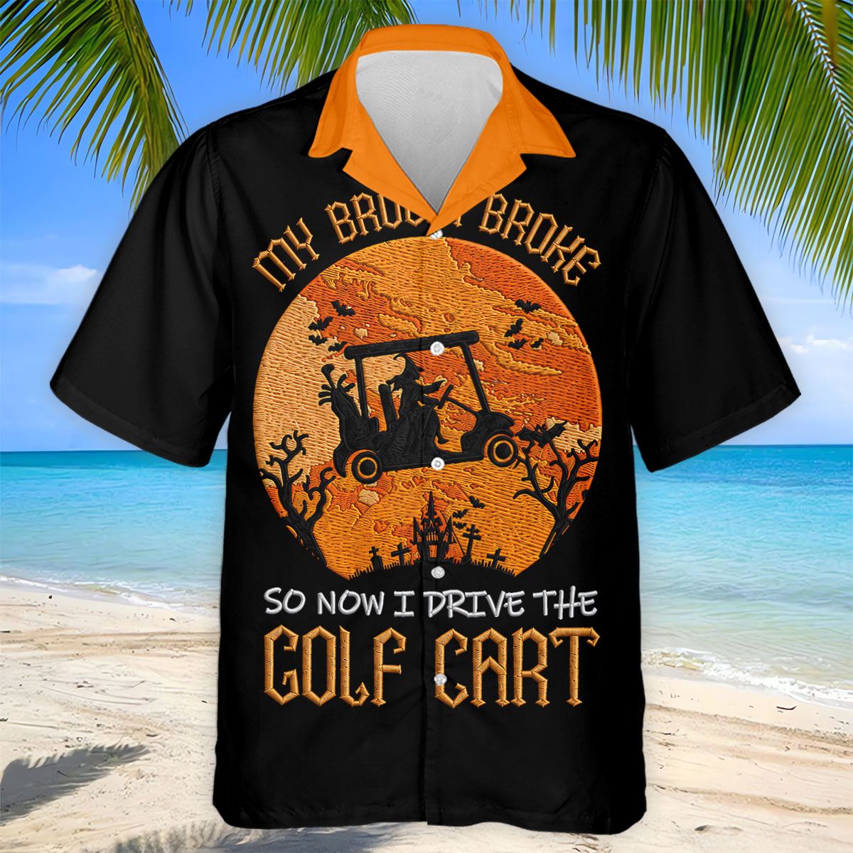 Broom Broke Now I Drive Golf Cart Halloween Polo Shirt, Women’s Golf Polo, Ladies Golf Top
