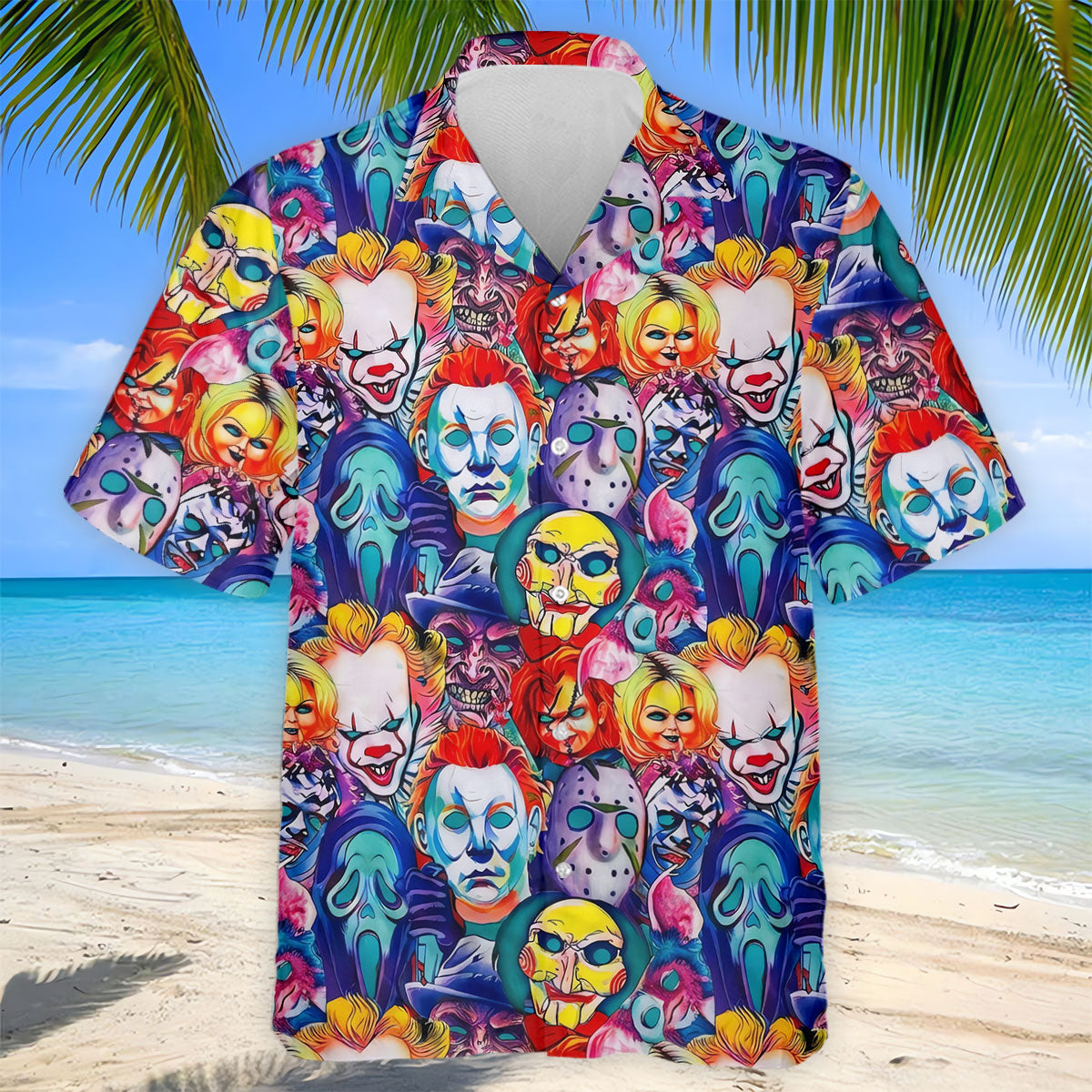Colorful Horror Character Faces Halloween Polo Shirt, Golf Polo For Women, Ladies Golf Top