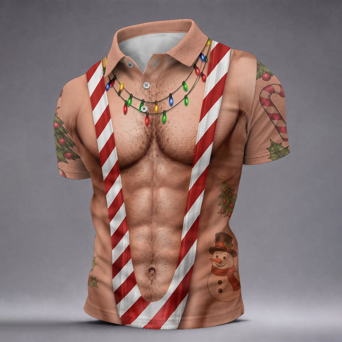 Funny Christmas Candy Cane Suspenders Polo Shirt, Men's Golf Shirt, Mens Polo Shirts