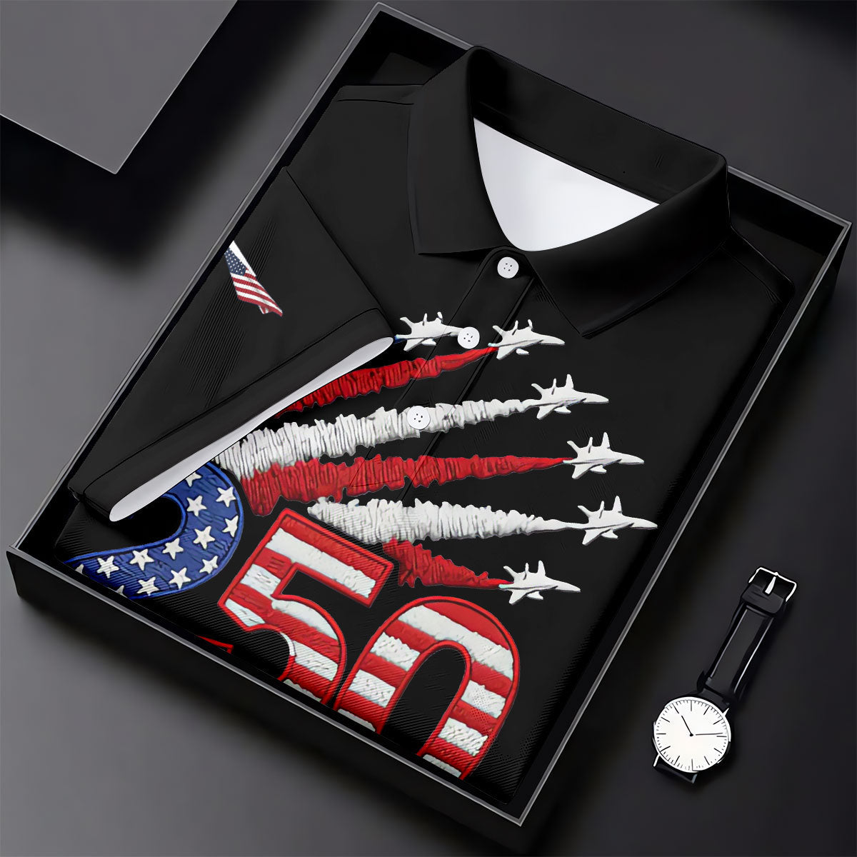 Flying Fighter Jets Faith Cross Patriotic 4th Of July Black Golf Shirt, 250 Years Golf Shirts For Men