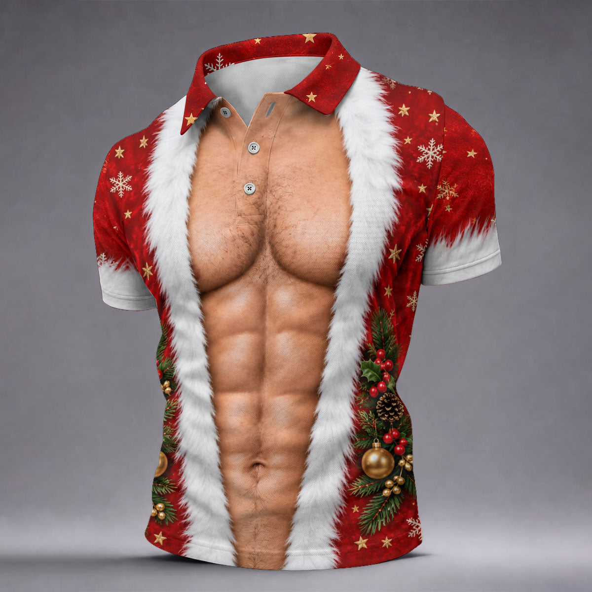 Santa Muscle Body Christmas Golf Shirt, Mens Golf Polo, Golf Shirts For Men
