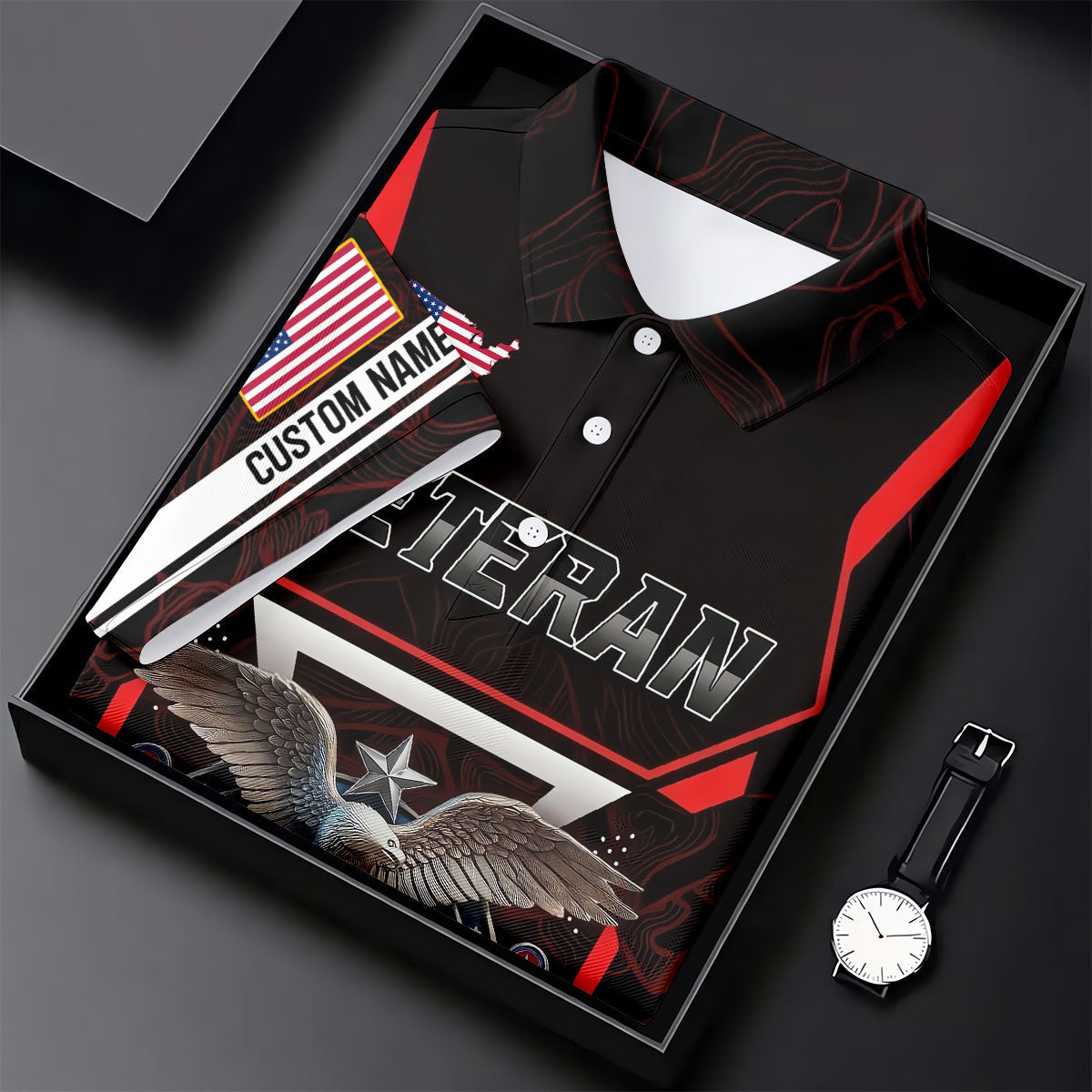 Personalized Veteran America 250 Polo Shirt Red Accent, Printed Golf Shirts, Golf Shirts For Men