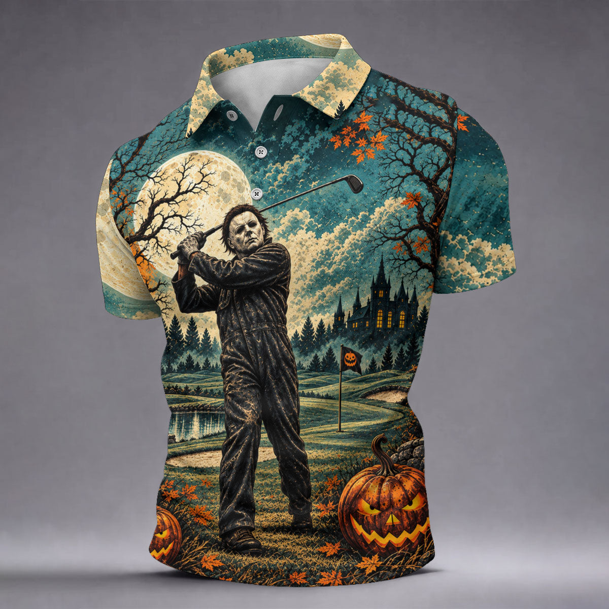 Halloween Can't Kill Bogeyman Horror Character Polo Shirt, Mens Golf Shirts, Golf Apparel