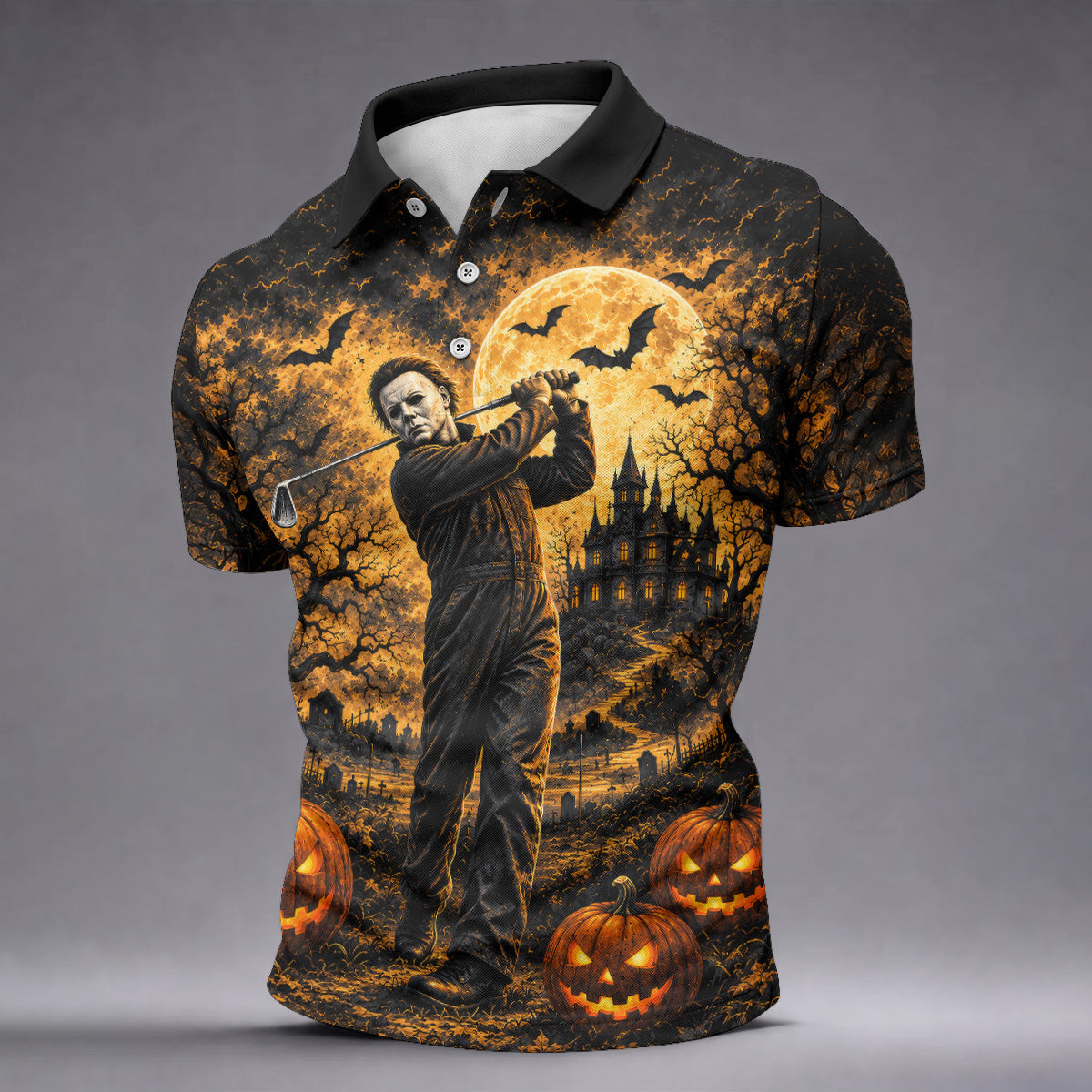 Bogeyman Horror Character Halloween Golf Polo Shirt, Mens Golf Polo, Mens Golf Shirts