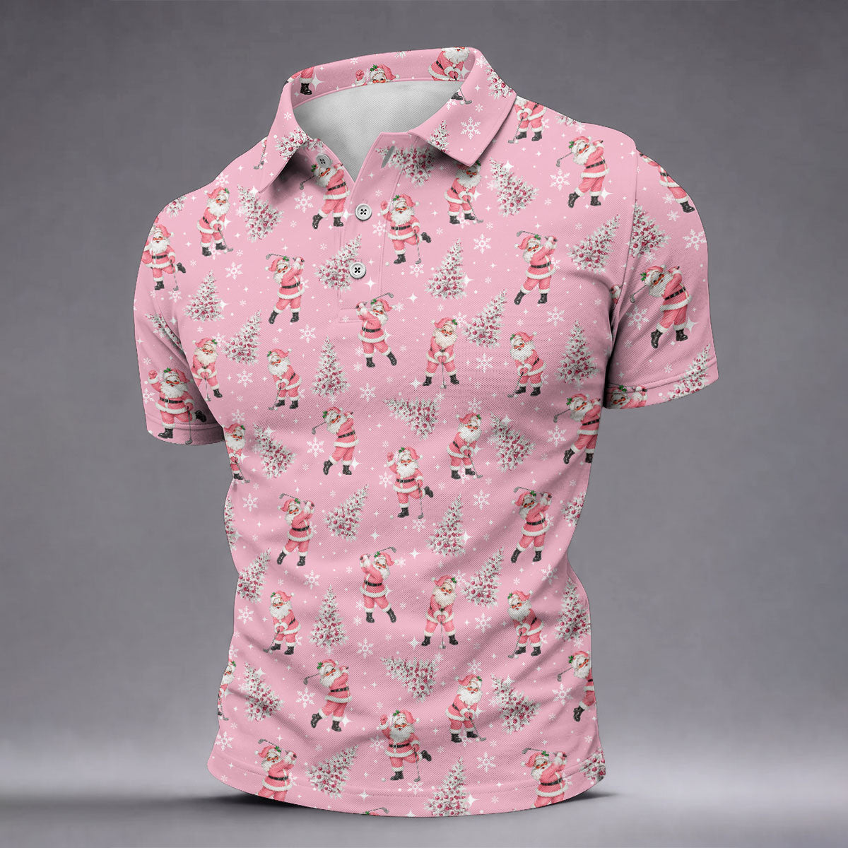Funny Pink Santa Golfer Christmas Golf Shirt, Mens Golf Shirts, Polo Shirts For Men