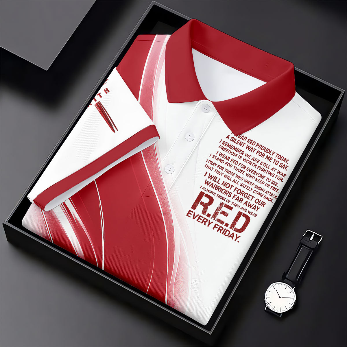 Red Friday Faith Cross Red White Gradient Patriotic Golf Shirt, 250 Years Polo Shirts For Men
