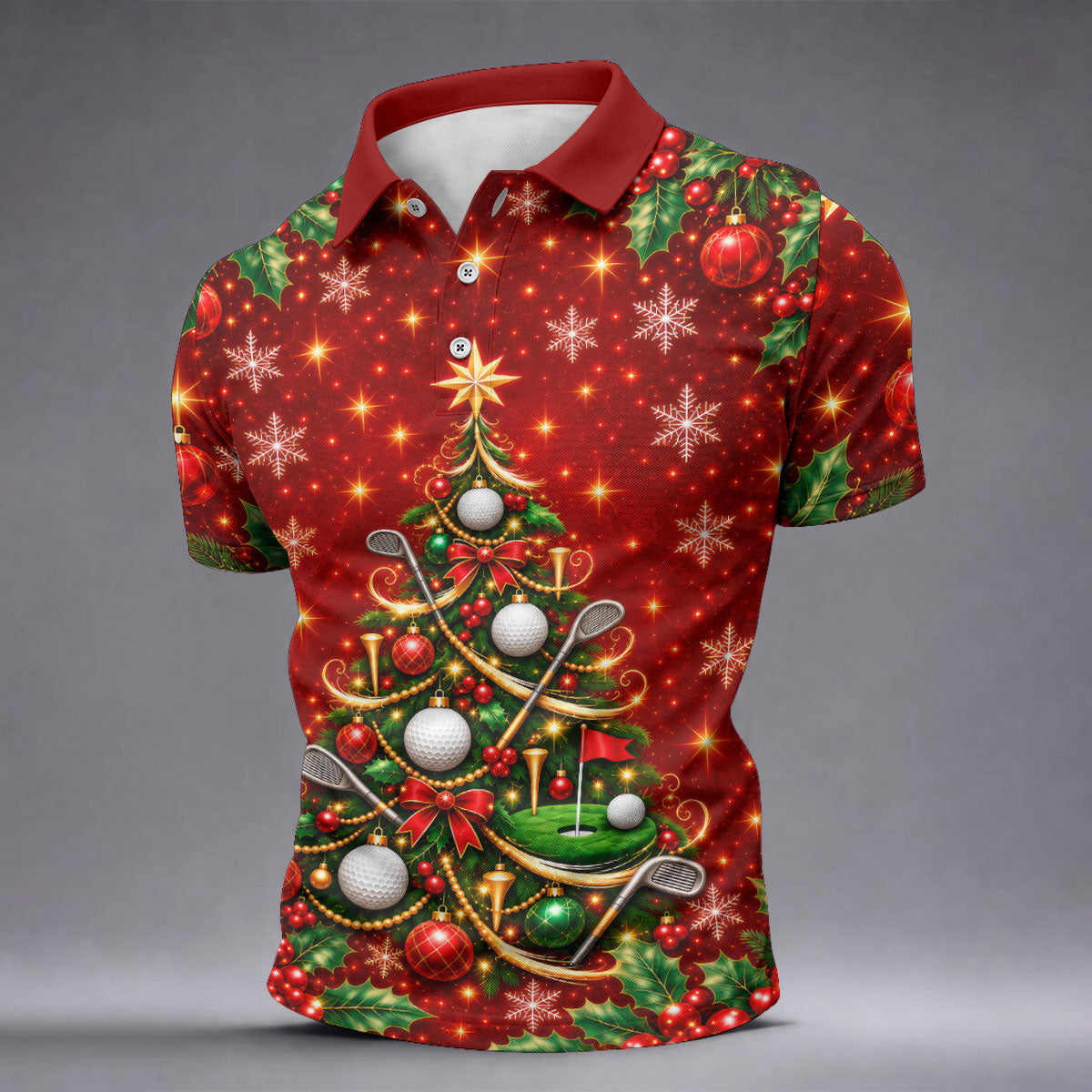 Golf Balls And Clubs Tree Christmas Golf Shirt, Mens Golf Polo, Golf Shirts For Men