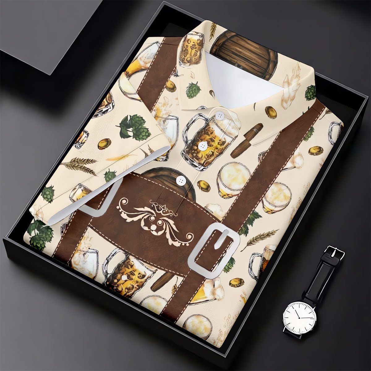Oktoberfest Lederhosen Beer Pattern Golf Polo Shirt, Hawaiian Golf Shirt, Mens Golf Polo