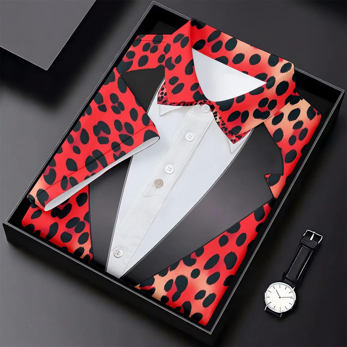 Red Leopard Funny Costume Hawaiian Golf Shirt, Polo Shirts For Men, Golf Shirts For Men