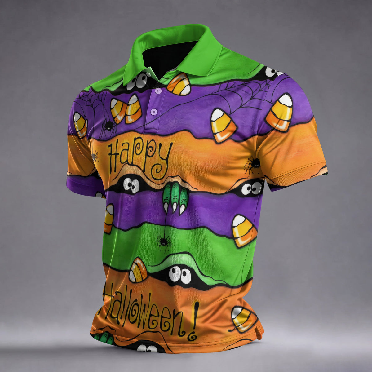 Happy Halloween Candy Monster Horror Character Polo Shirt, Golf Shirt, Mens Golf Polo