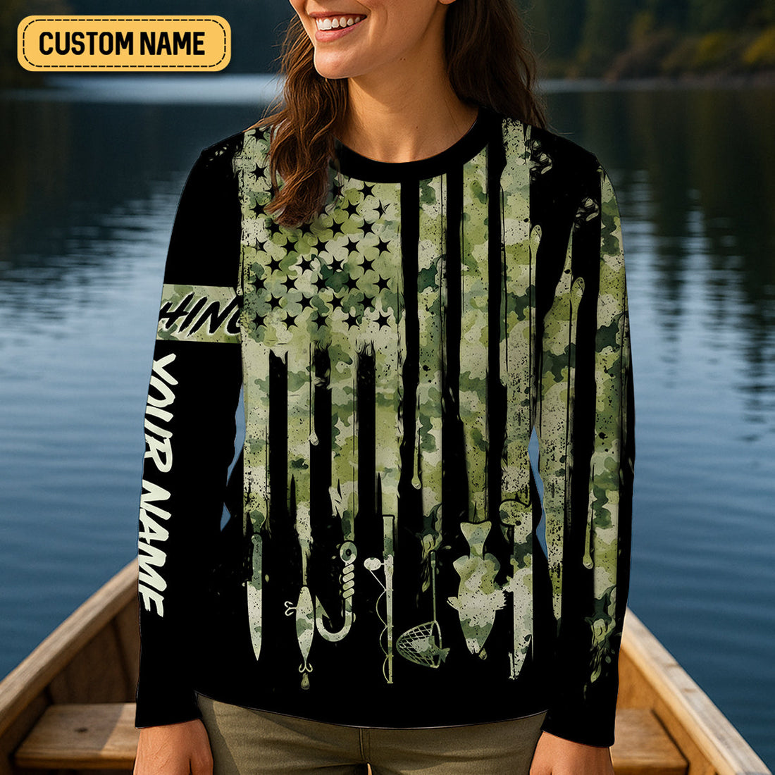 American Hooker Patriotic Fishing Shirt, Camo Fishing Shirt, Women SPF Shirt, Female Fishing Shirts