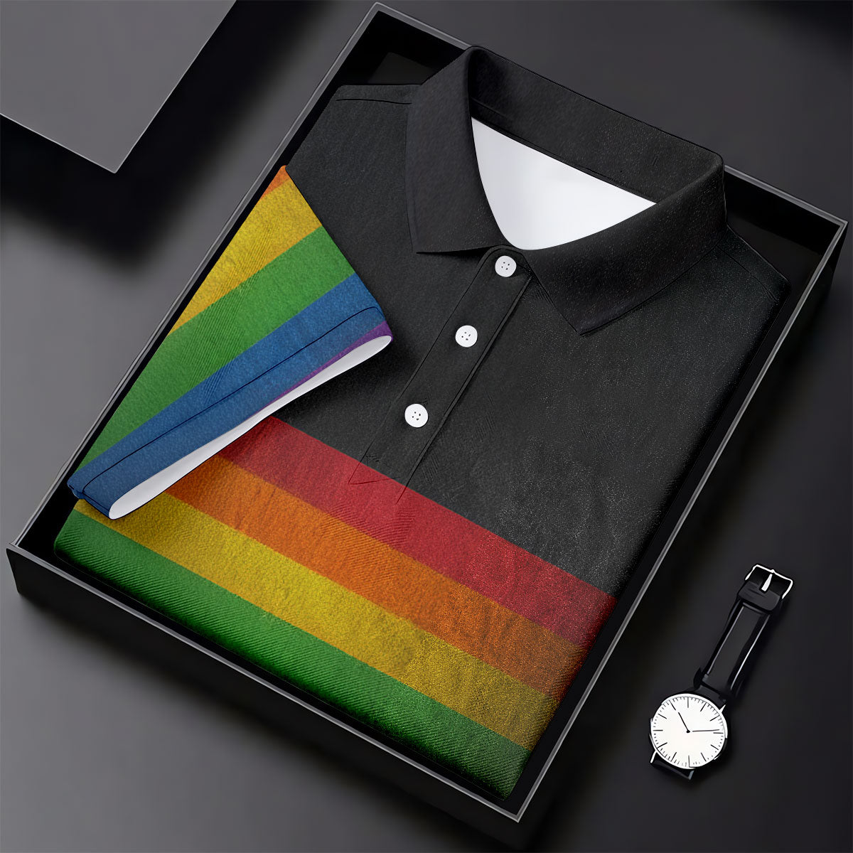 Pride Rainbow Flag Retro Golf Shirt, LGBTQ Month Polo Shirts For Men, Golf Shirts For Men