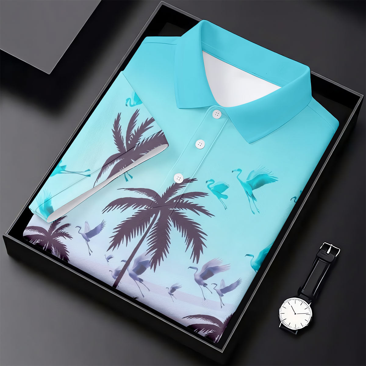 Tropical Flamingo Sunset Hawaiian Golf Shirt, Printed Golf Shirts, Golf Polo Shirts For Men