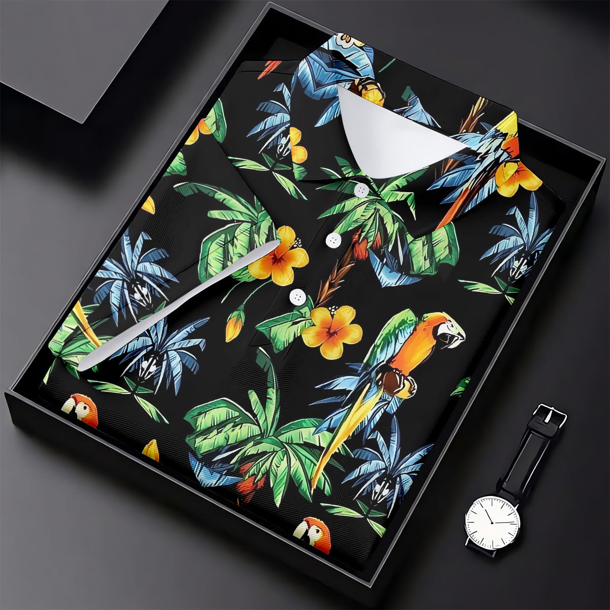 Black Tropical Parrot Palm Flower Pattern Golf Shirt, Women’s Golf Polo, Ladies Golf Shirts, Golf Tops For Women