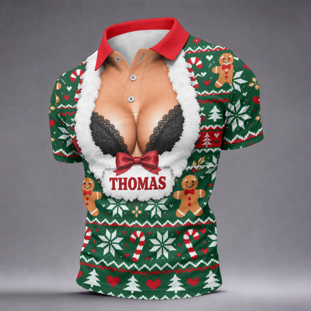 Custom Name Sexy Cleavage Christmas Golf Shirt, Mens Golf Polo, Golf Shirts For Men