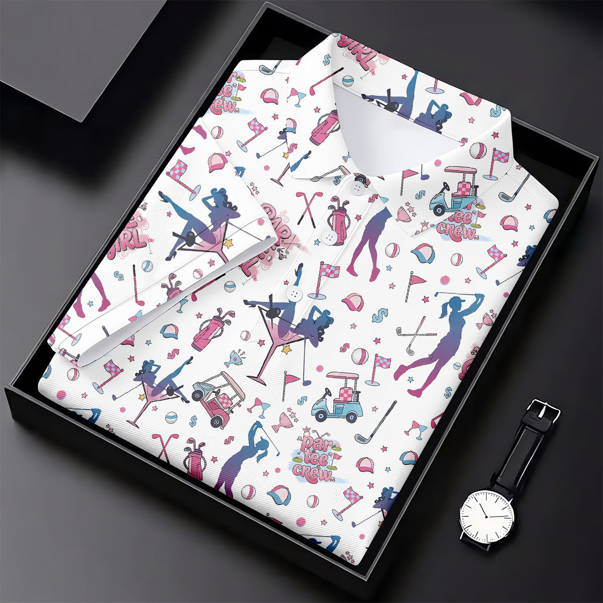 Funny Par Tee Girl Golfer Pattern Golf Polo Shirt, Ladies Golf Shirts, Golf Tops For Women