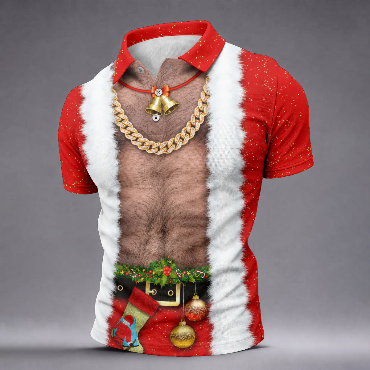 Funny Santa Gold Chain Christmas Golf Shirt, Mens Golf Polo, Golf Apparel For Men