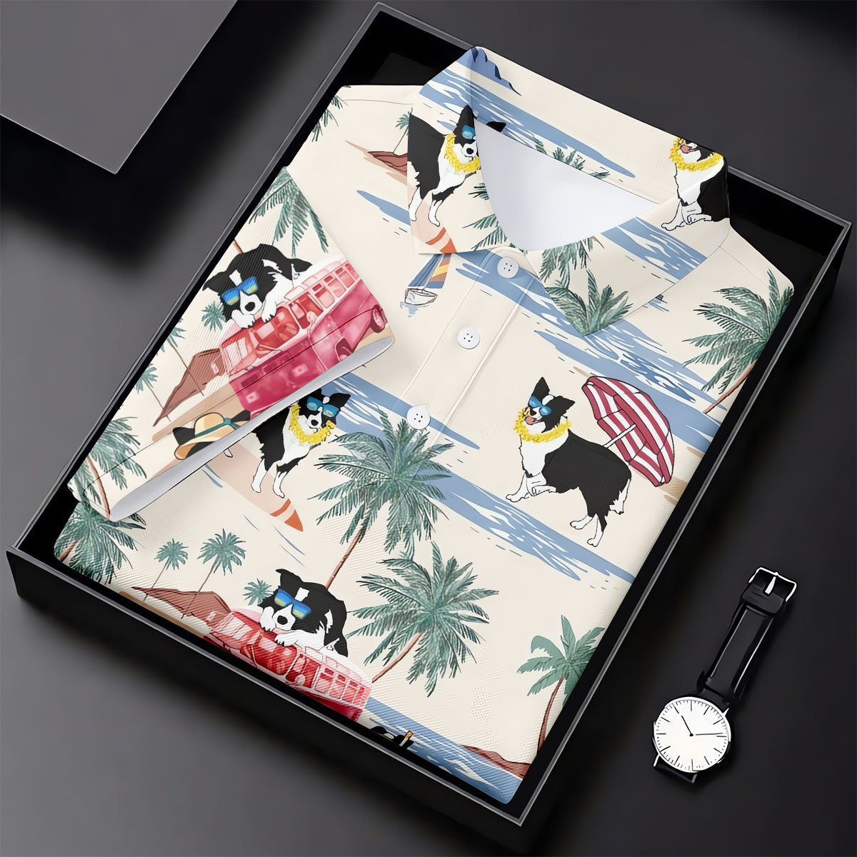 Tropical Border Collie Beach Hawaiian Golf Polo Shirt, Golf Polo Shirts For Men, Mens Polo Shirts