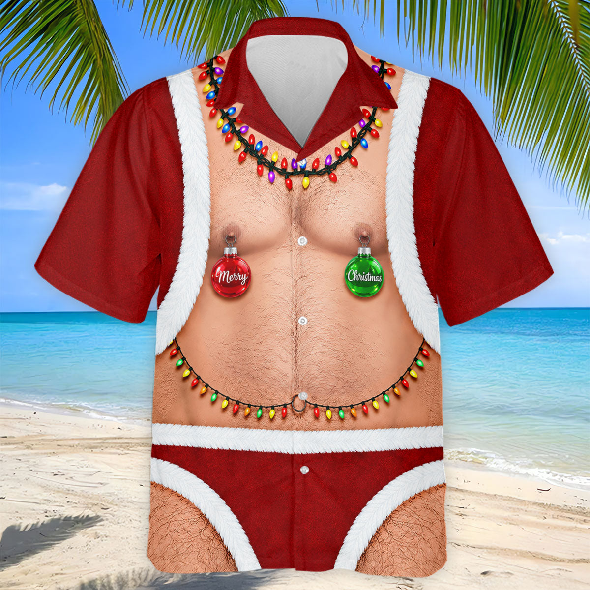 Funny Santa Ornament Lights Christmas Golf Shirt, Mens Golf Polo, Golf Apparel For Men