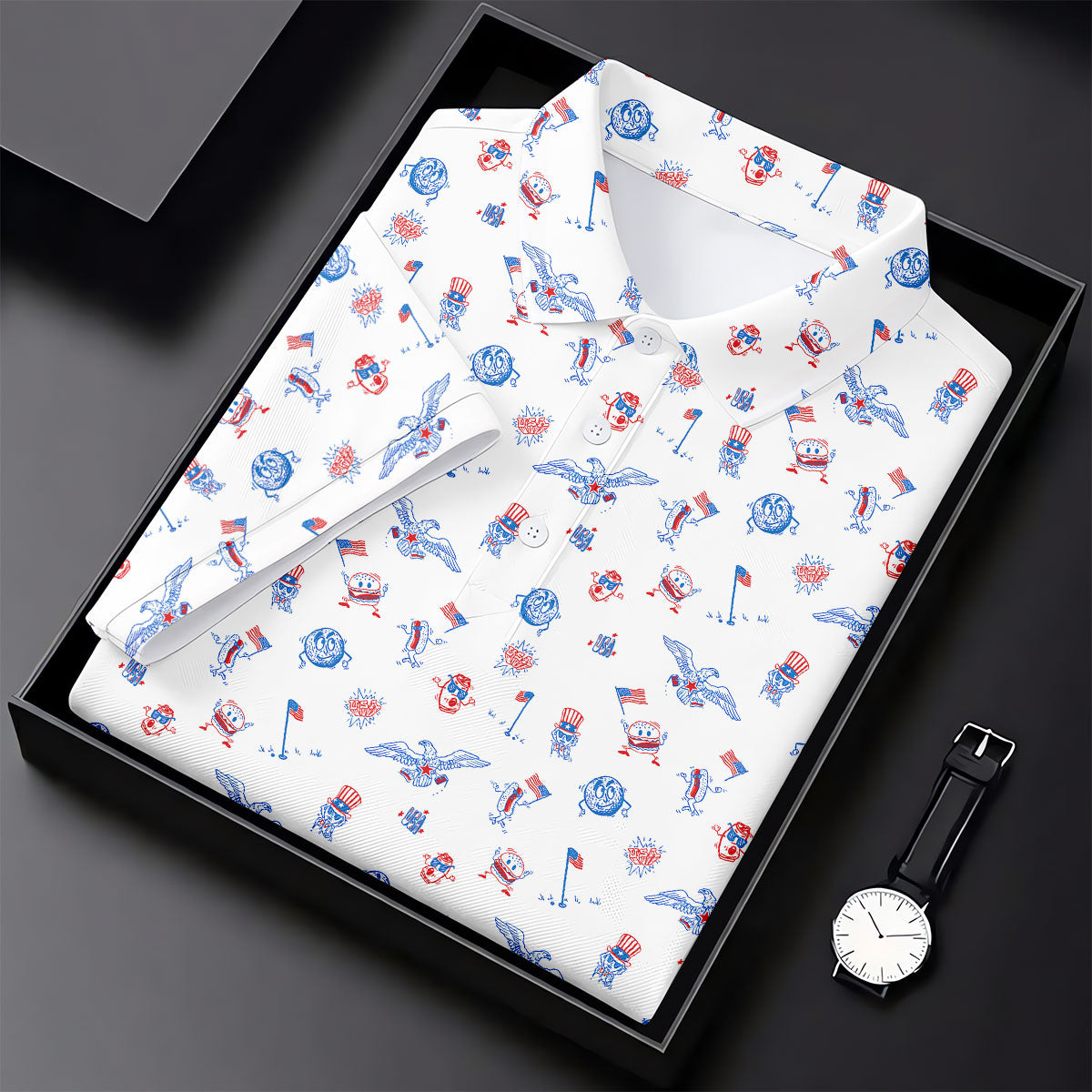 Funny Uncle Sam Eagle Golf Flag All-Over Print 4th of July, 250 Years USA Patriotic Golf Shirt, 4th Of July Golf Shirt, Golf Tops For Women, Golfing Apparel