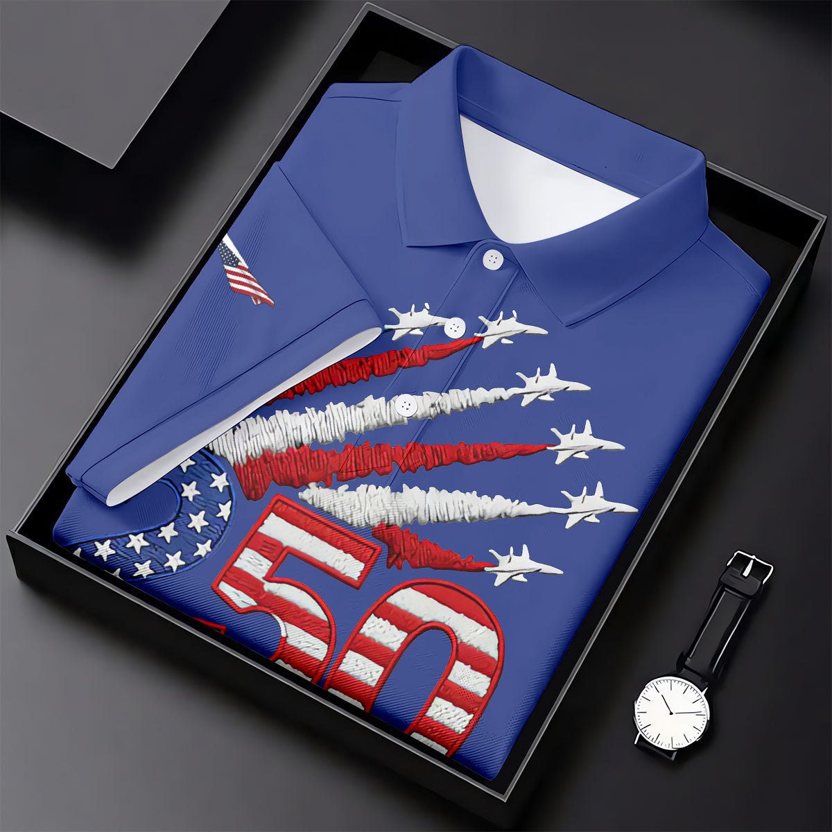Flying Fighter Jets Faith Cross Patriotic 4th Of July Blue Golf Shirt, 250 Years Golf Shirts For Men