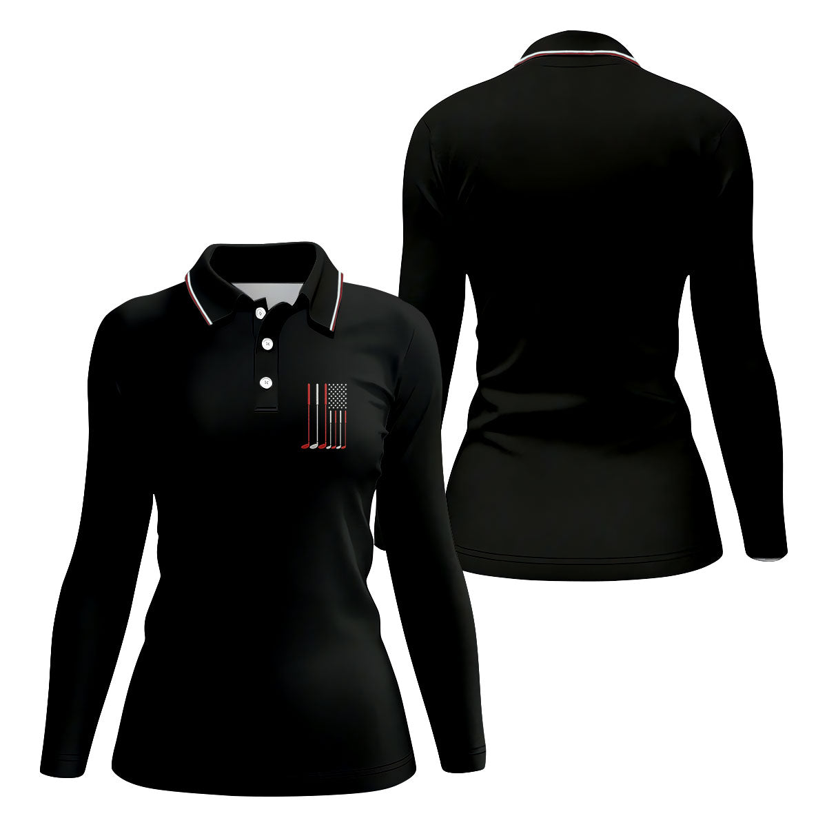 Golf Clubs America Flag Logo 250th Anniversary Black Golf Shirt, Patriotic Golf Shirt, Women's Golf Tops