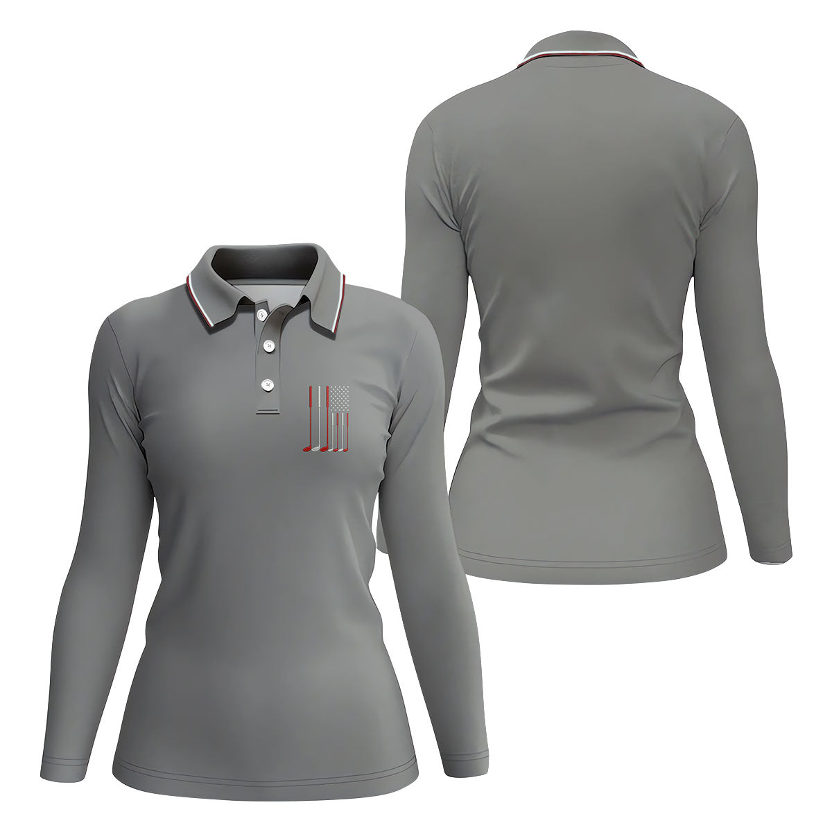 Golf Clubs America Flag Logo 250th Anniversary Grey Golf Shirt, Patriotic Golf Shirt, Women's Golf Tops