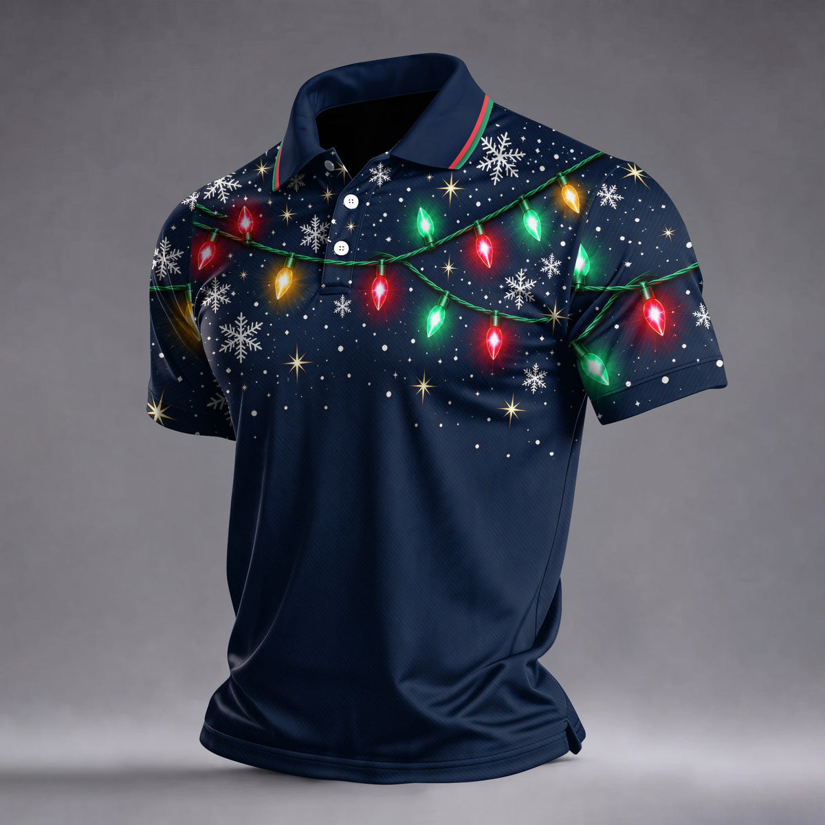 String Lights Snowflakes Christmas Golf Shirt, Mens Golf Shirts, Golf Apparel For Men