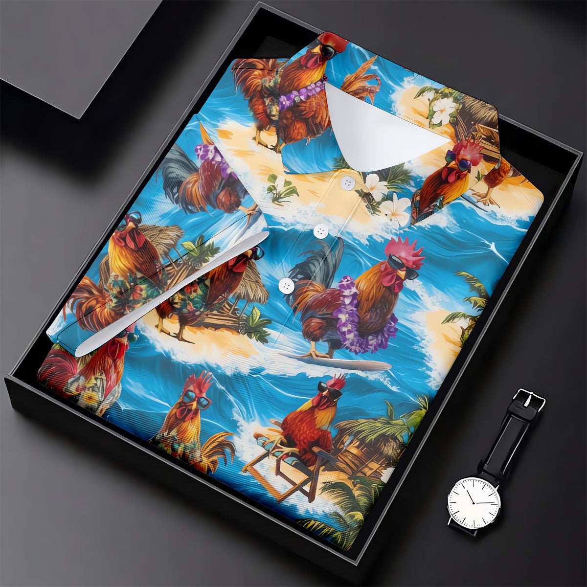 Cool Rooster Beach Vacation Hawaiian Golf Shirt, Mens Golf Polo, Printed Golf Shirts
