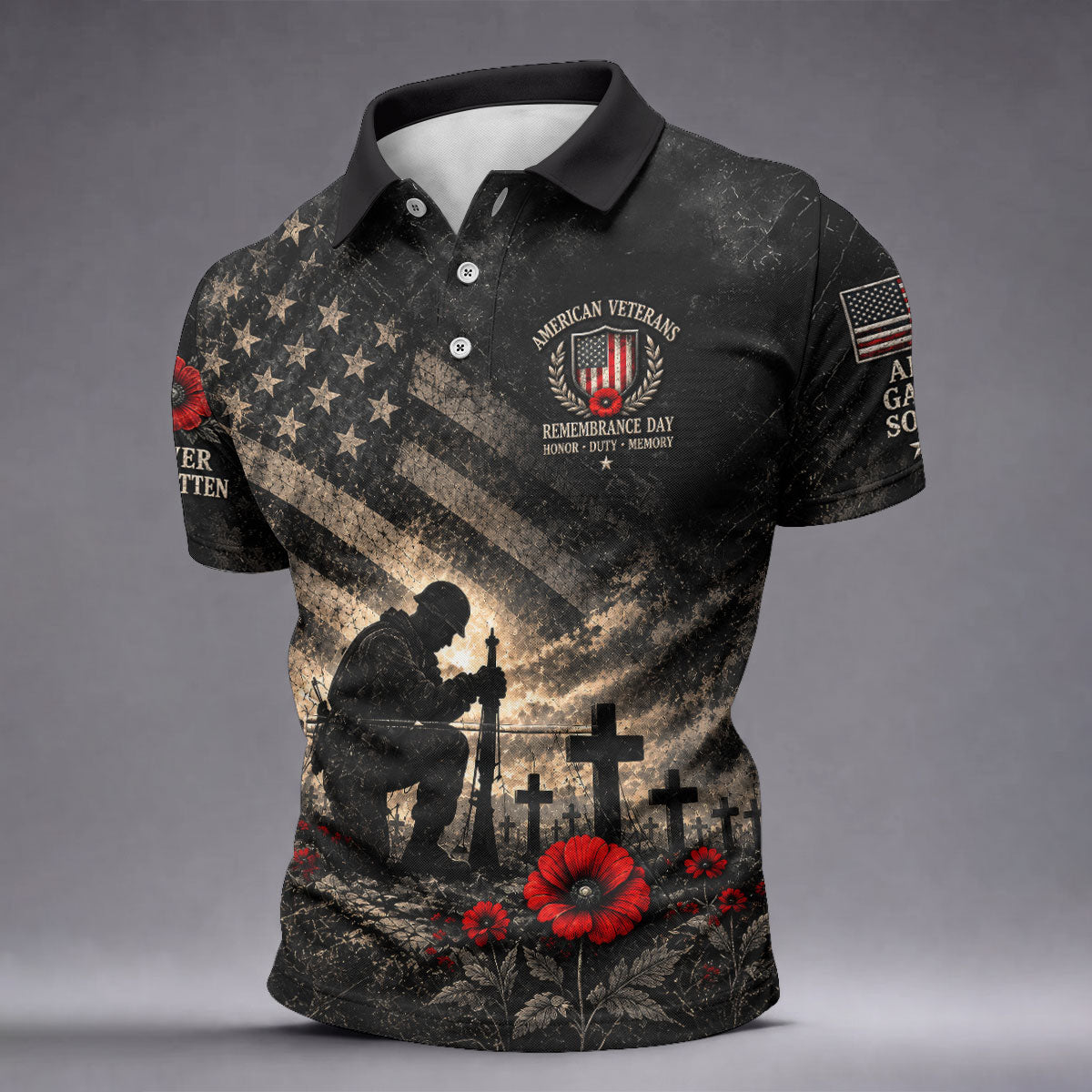 Poppy Soldier Memorial Golf Polo Shirt, Veterans Day Shirt, Mens Golf Polo Shirts