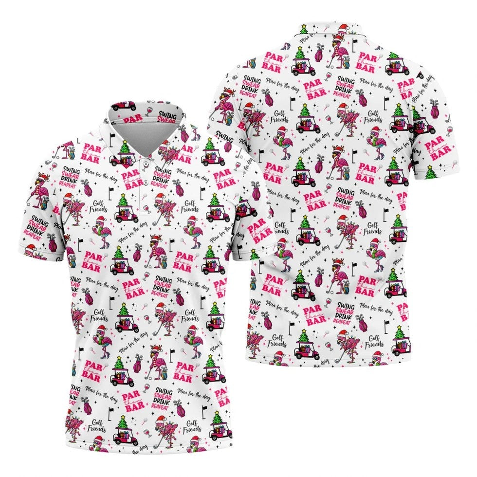 Christmas Flamingo Par Then Bar Men's Funny Golf Shirts, Christmas Golf Shirt, Polo Shirts For Men, Golf Gift For Men